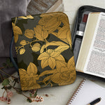 Golden Orchid Pattern Print Leather Bible Cover