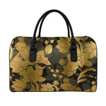 Golden Orchid Pattern Print Leather Duffle Bag