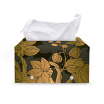 Golden Orchid Pattern Print Leather Tissue Box Cover