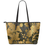 Golden Orchid Pattern Print Leather Tote Bag