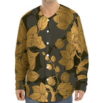 Golden Orchid Pattern Print Long Sleeve Baseball Jersey