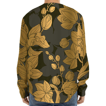 Golden Orchid Pattern Print Long Sleeve Baseball Jersey