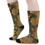 Golden Orchid Pattern Print Long Socks
