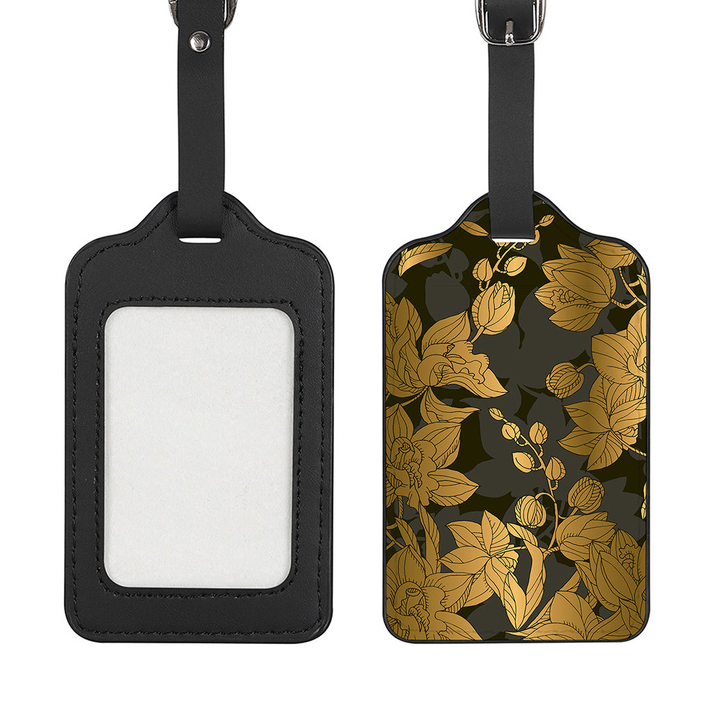 Golden Orchid Pattern Print Luggage Tag