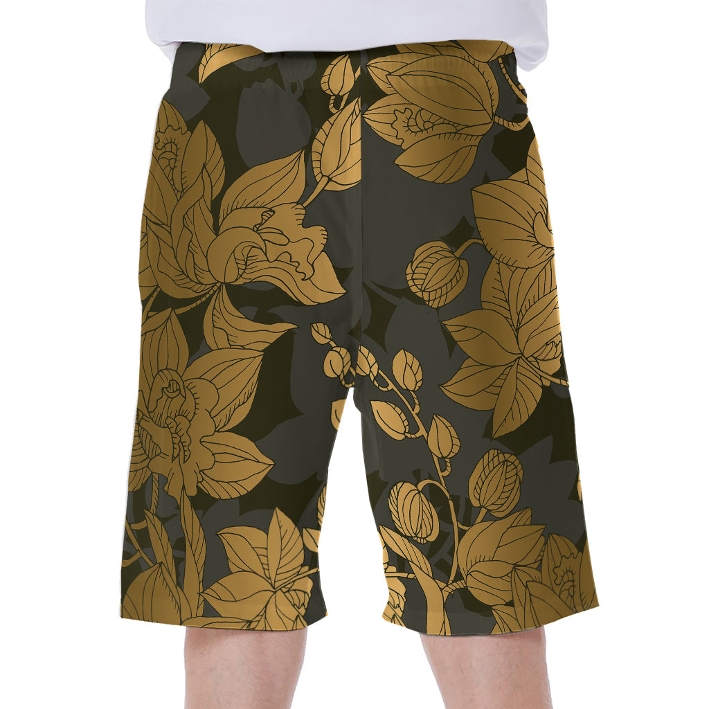 Golden Orchid Pattern Print Men's Beach Shorts