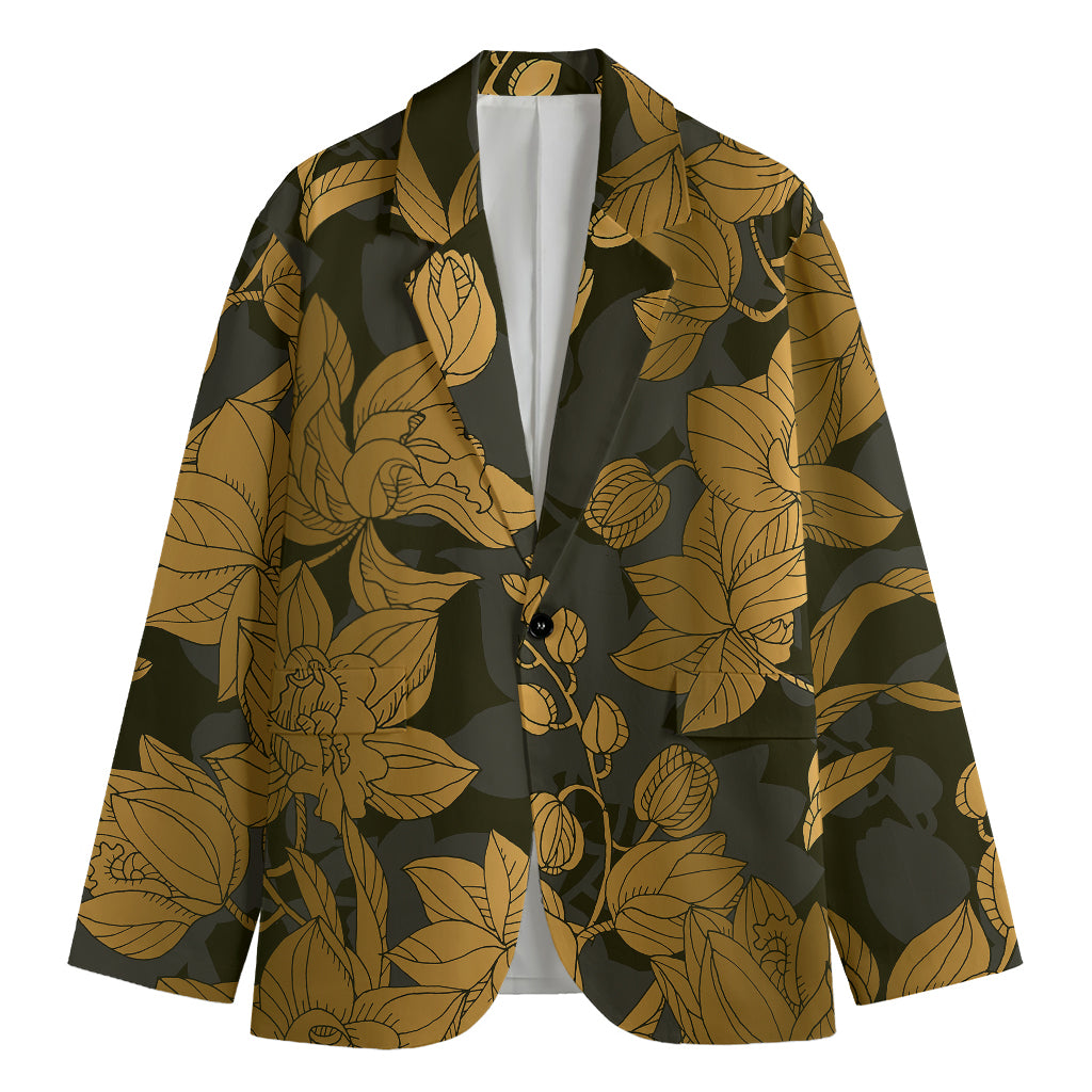 Golden Orchid Pattern Print Men's Blazer