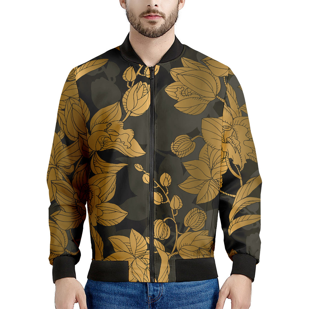 Golden Orchid Pattern Print Men's Bomber Jacket