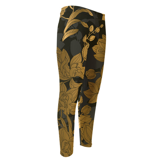 Golden Orchid Pattern Print Men's Compression Pants