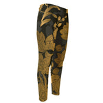 Golden Orchid Pattern Print Men's Compression Pants