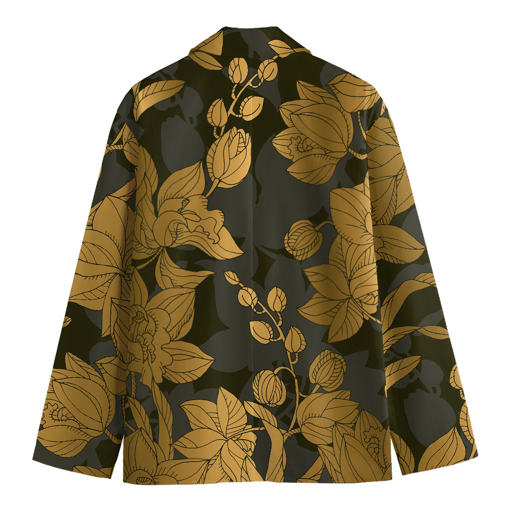 Golden Orchid Pattern Print Men's Cotton Blazer