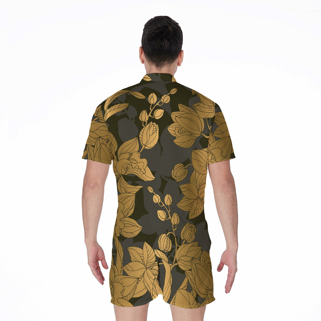 Golden Orchid Pattern Print Men's Rompers