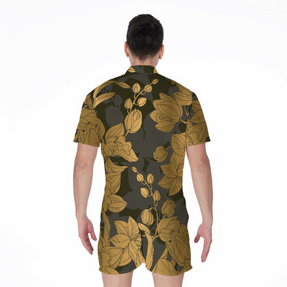 Golden Orchid Pattern Print Men's Rompers