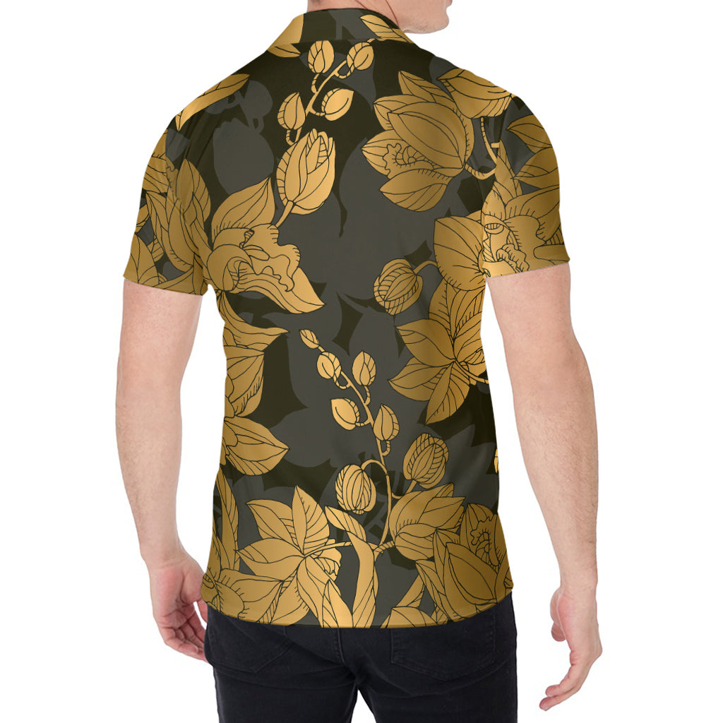 Golden Orchid Pattern Print Men's Shirt