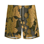 Golden Orchid Pattern Print Men's Sports Shorts