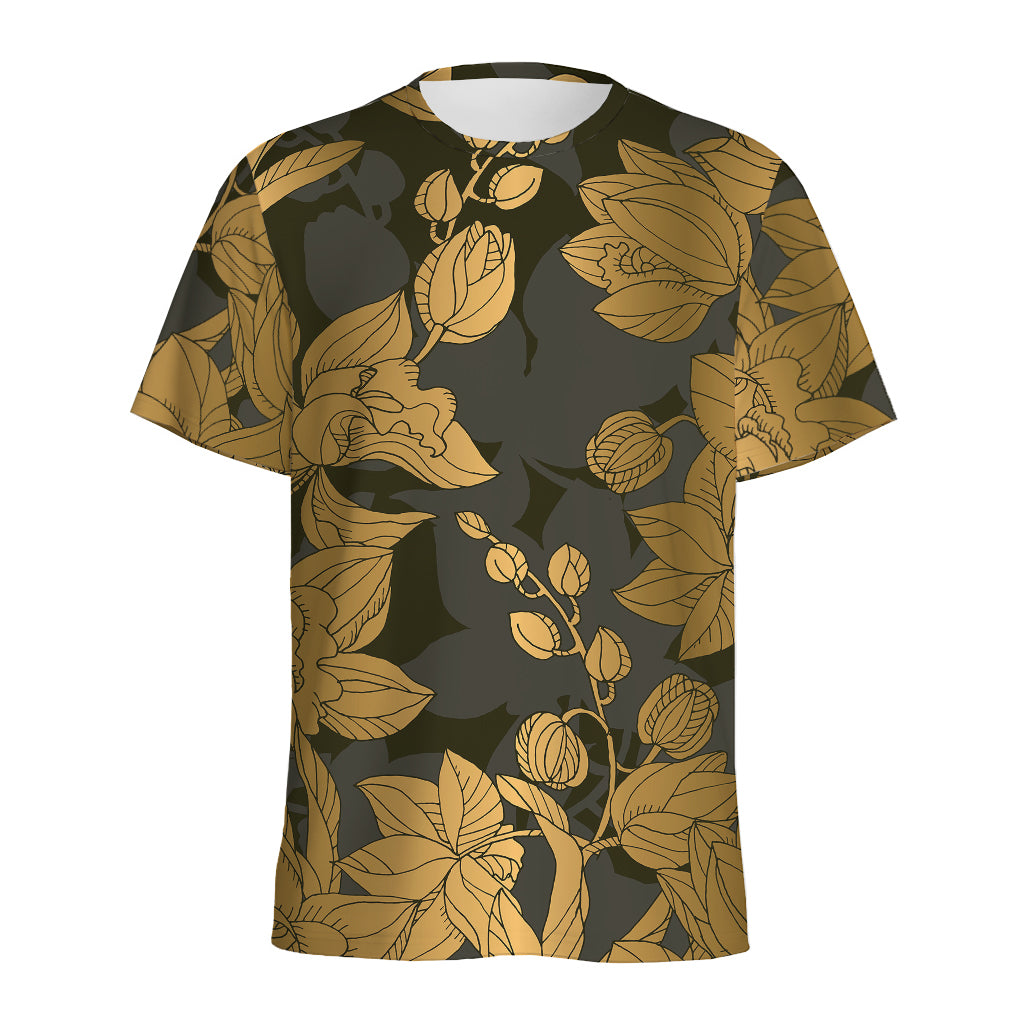Golden Orchid Pattern Print Men's Sports T-Shirt