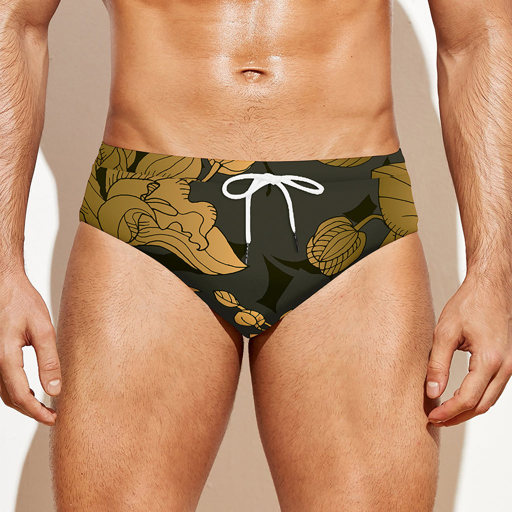 Golden Orchid Pattern Print Men's Swim Briefs