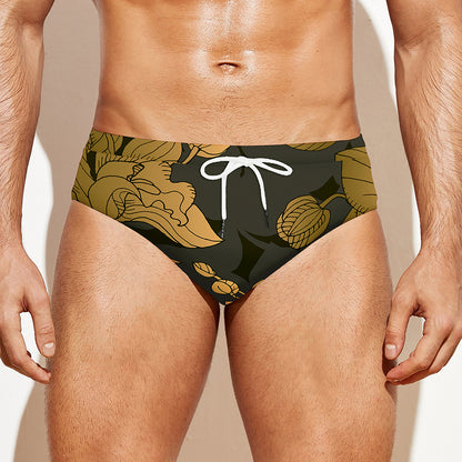 Golden Orchid Pattern Print Men's Swim Briefs
