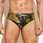 Golden Orchid Pattern Print Men's Swim Briefs