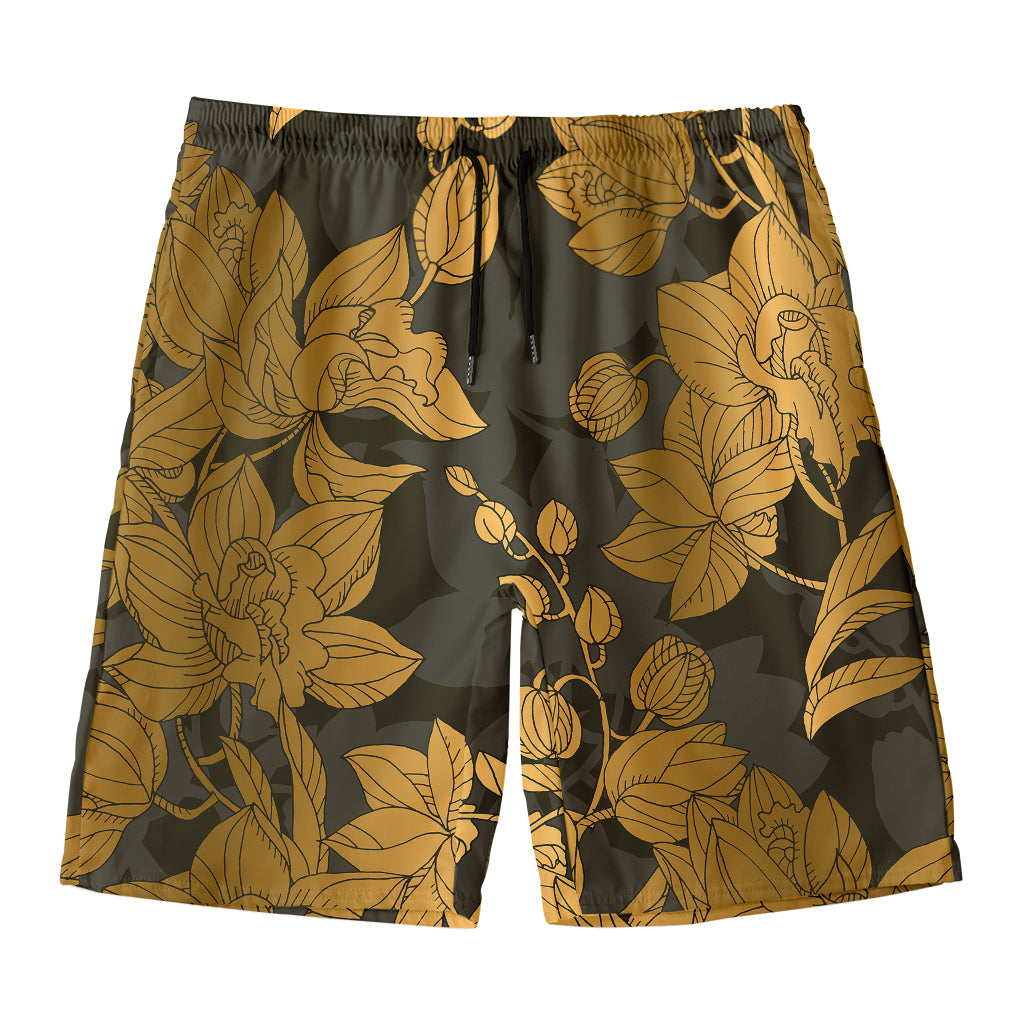 Golden Orchid Pattern Print Men's Swim Trunks