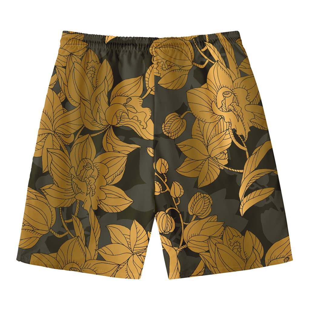 Golden Orchid Pattern Print Men's Swim Trunks
