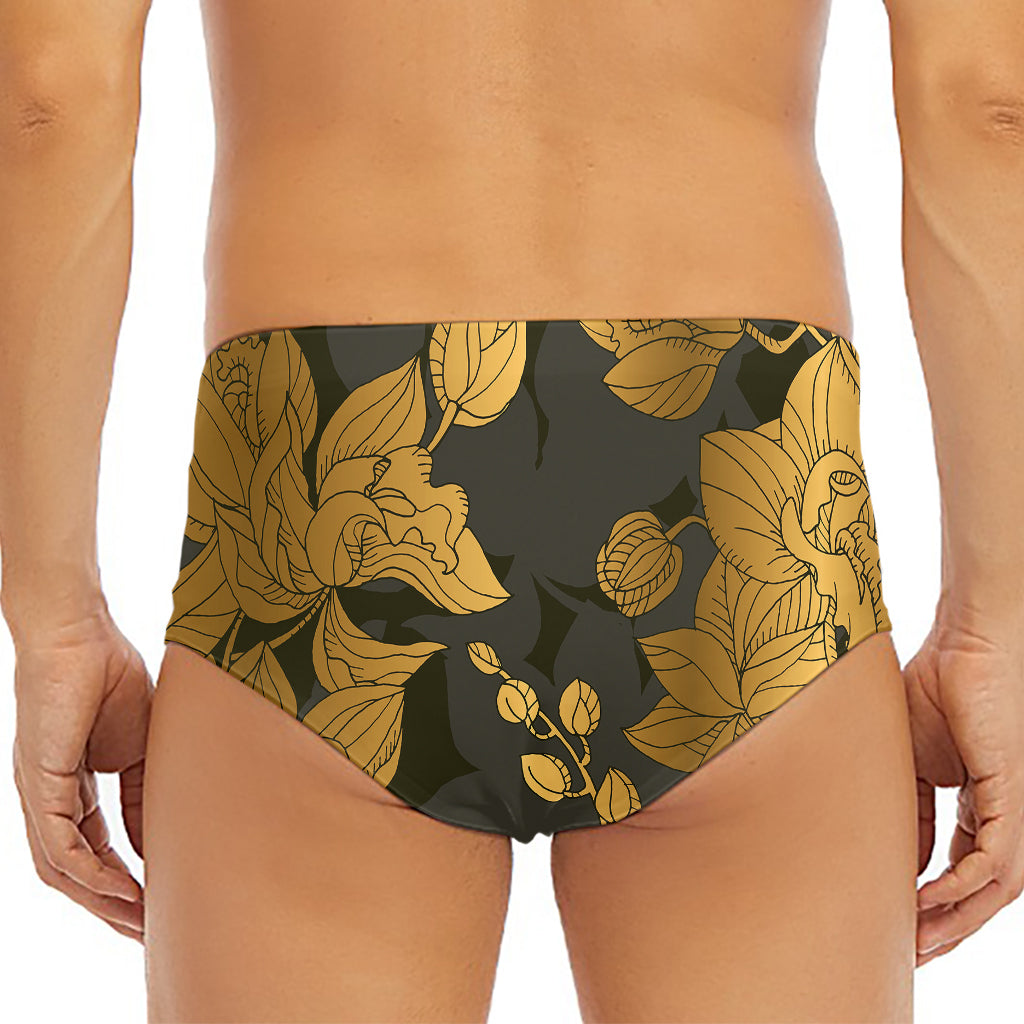 Golden Orchid Pattern Print Men's Triangle Swim Briefs