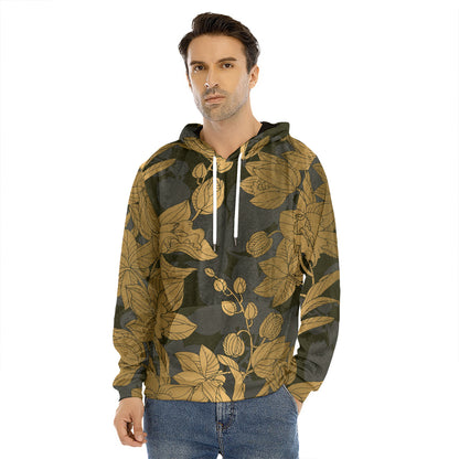 Golden Orchid Pattern Print Men's Velvet Pullover Hoodie