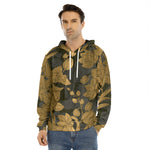 Golden Orchid Pattern Print Men's Velvet Pullover Hoodie