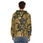 Golden Orchid Pattern Print Men's Velvet Pullover Hoodie