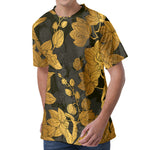 Golden Orchid Pattern Print Men's Velvet T-Shirt