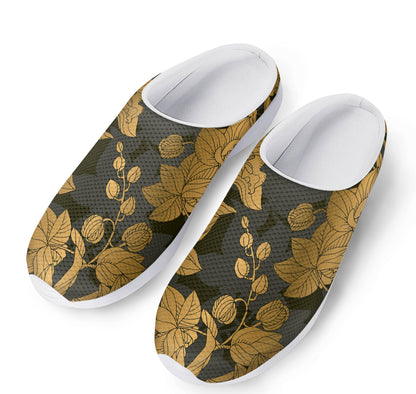 Golden Orchid Pattern Print Mesh Casual Shoes