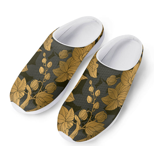 Golden Orchid Pattern Print Mesh Casual Shoes