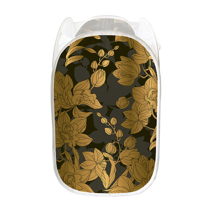 Golden Orchid Pattern Print Mesh Laundry Hamper