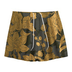 Golden Orchid Pattern Print Mesh Shorts