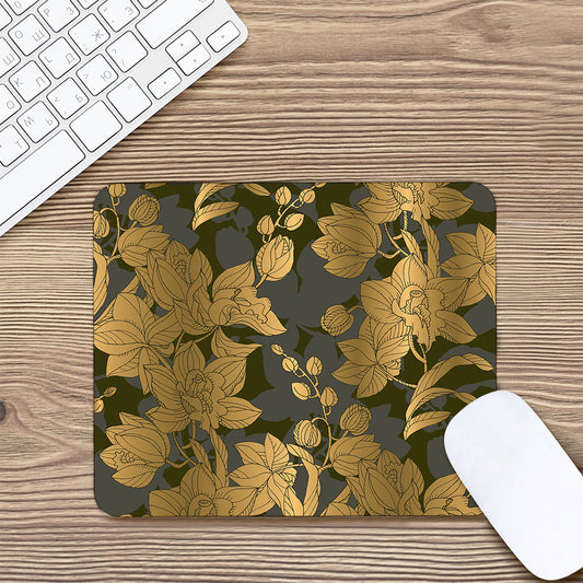 Golden Orchid Pattern Print Mouse Pad