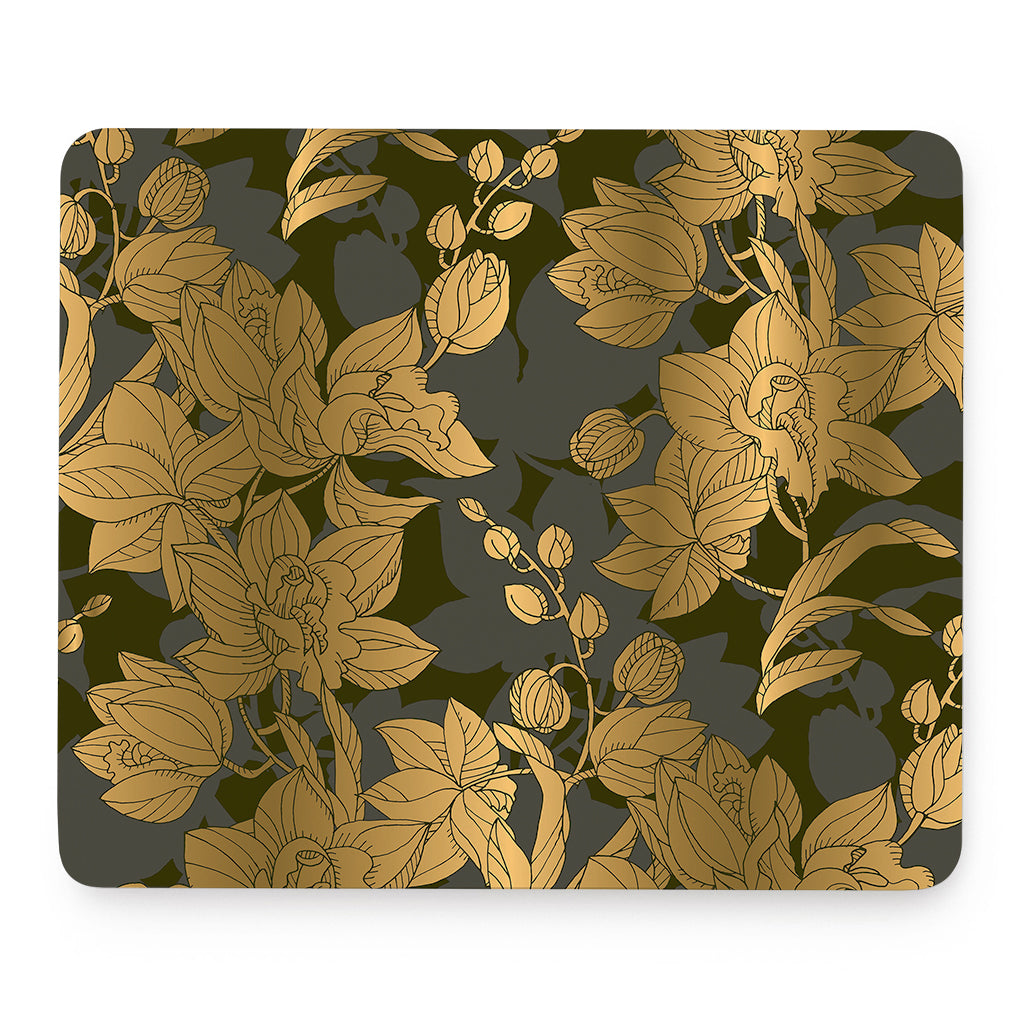 Golden Orchid Pattern Print Mouse Pad