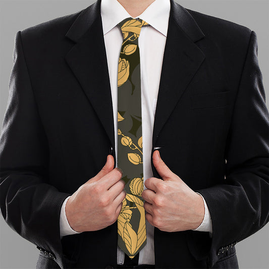 Golden Orchid Pattern Print Necktie
