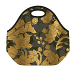 Golden Orchid Pattern Print Neoprene Lunch Bag