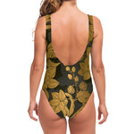 Golden Orchid Pattern Print One Piece Swimsuit