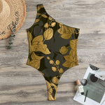 Golden Orchid Pattern Print One Shoulder Bodysuit