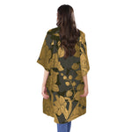 Golden Orchid Pattern Print Open Front Beach Cover Up