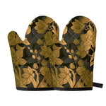 Golden Orchid Pattern Print Oven Mitts