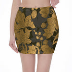 Golden Orchid Pattern Print Pencil Mini Skirt