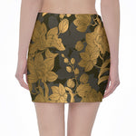 Golden Orchid Pattern Print Pencil Mini Skirt