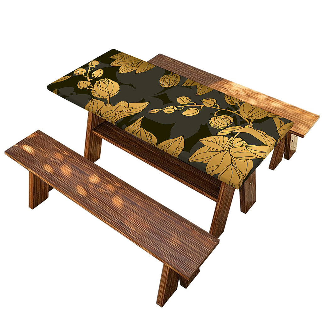 Golden Orchid Pattern Print Picnic Table Cover
