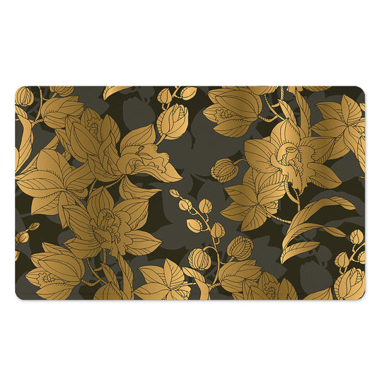 Golden Orchid Pattern Print Polyester Doormat