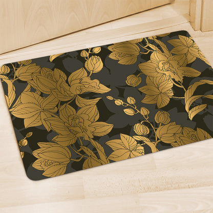Golden Orchid Pattern Print Polyester Doormat