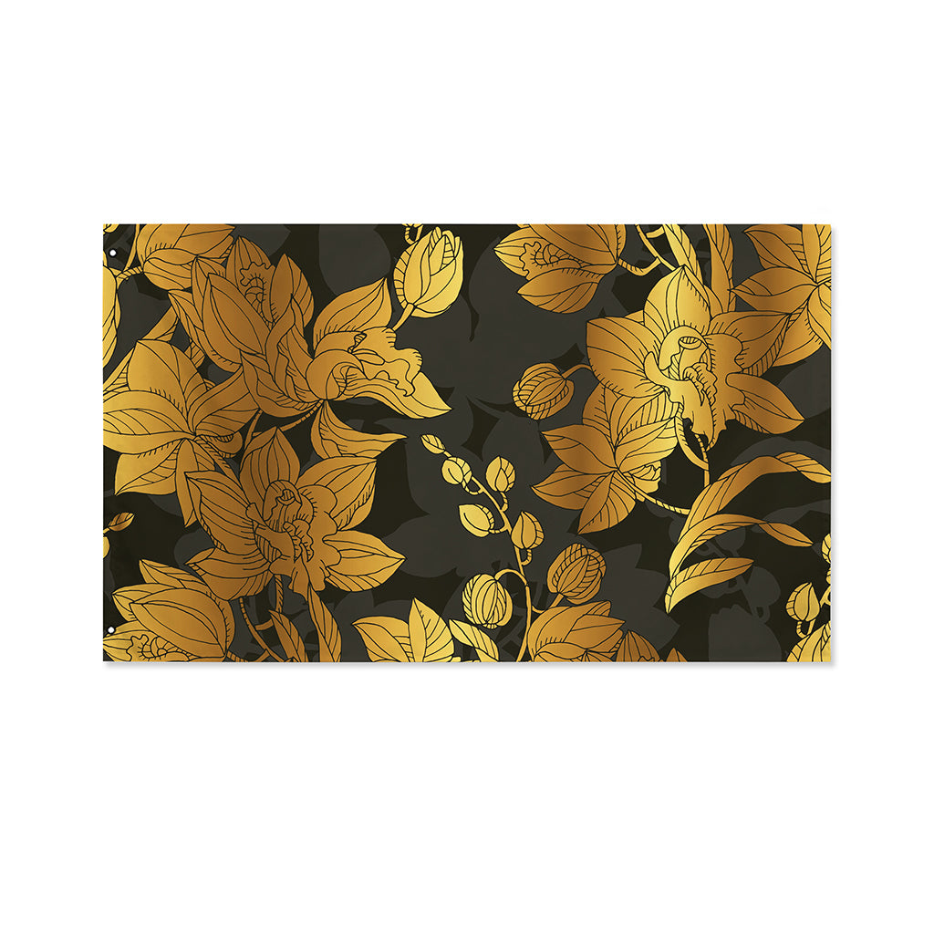 Golden Orchid Pattern Print Polyester Flag