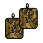 Golden Orchid Pattern Print Pot Holders