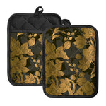 Golden Orchid Pattern Print Pot Holders With Pocket