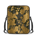 Golden Orchid Pattern Print Rectangular Crossbody Bag